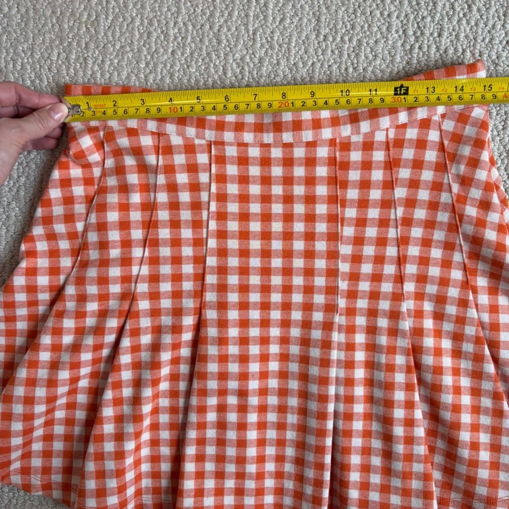 Free People Honey Pleated Mini Skirt Orange Gingham Size 10, Preppy, School girl